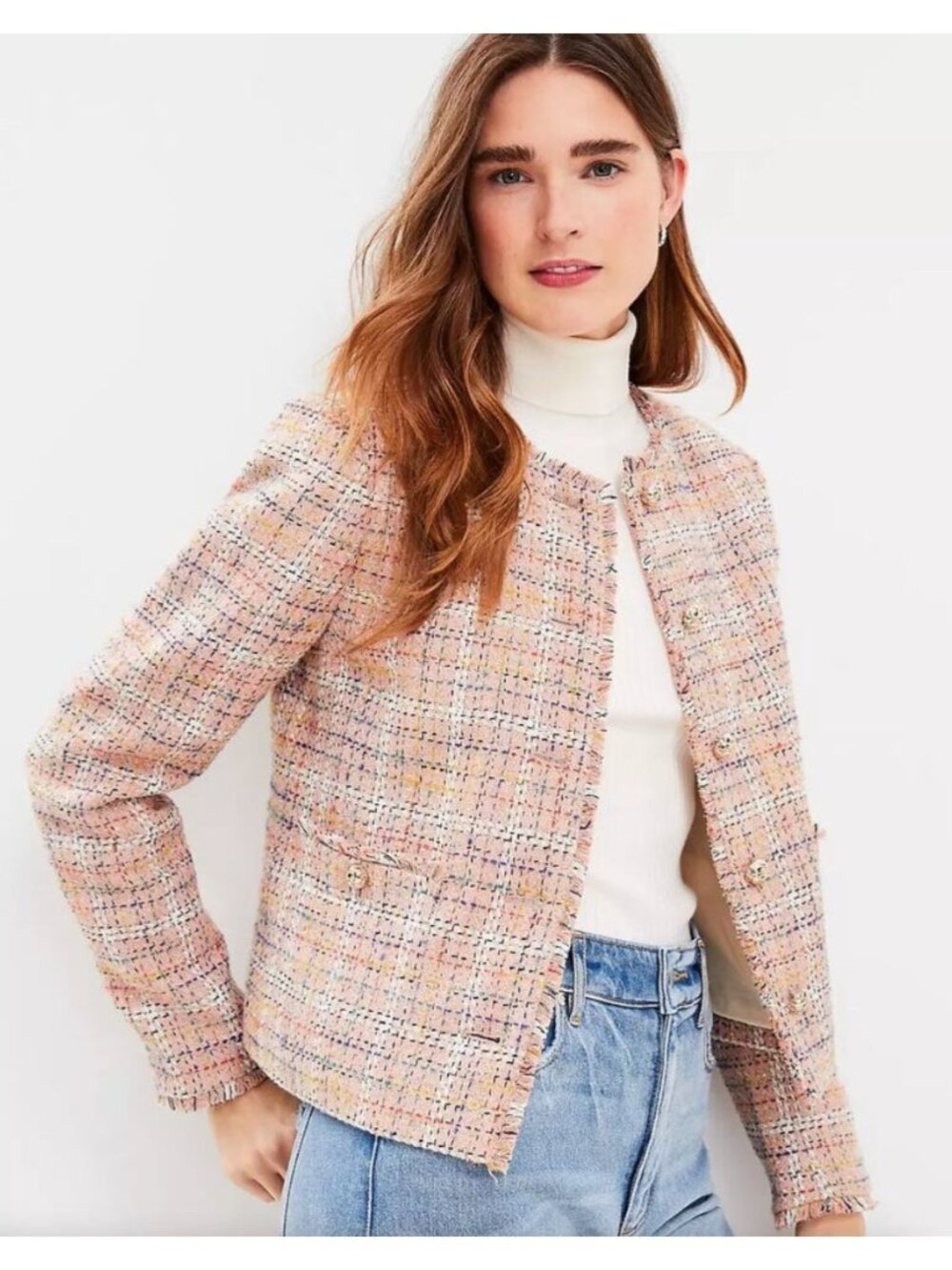 NWT LOFT Tweed Metallic Collarless Blazer Jacket XXL